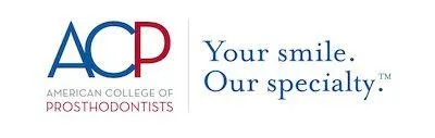 American College of Prosthodontists logo with tagline Your smile. Our specialty.
