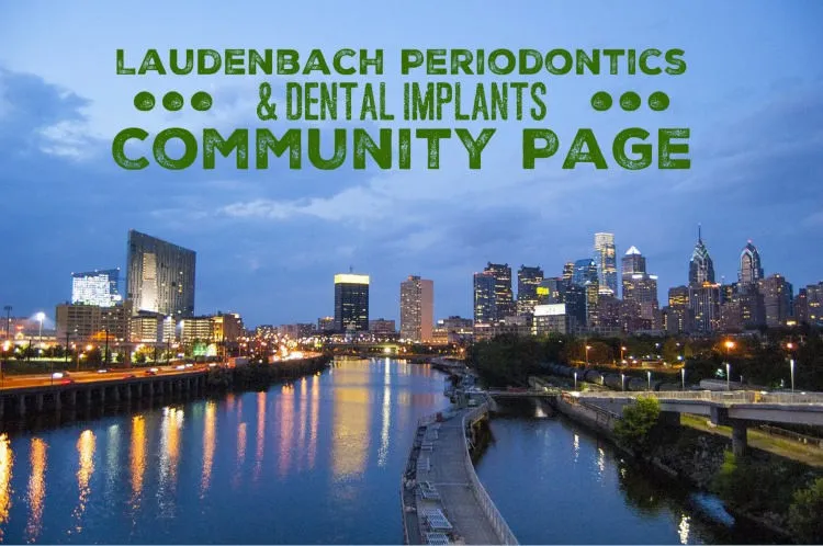Laudenbach Periodontics & Dental Implants community page header with city skyline